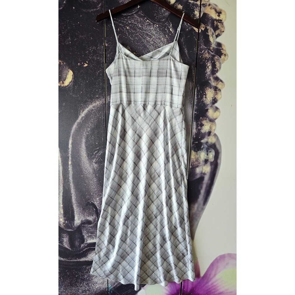 Vince Womens Grey White‎ Plaid Cowl Neck Spaghetti Strap Midi Slip Dress - Picture 9 of 11
